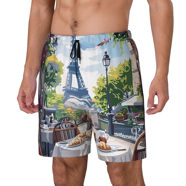 Balery Parisian Cafe With Eiffel Bañador para hombre, shorts de playa de secado rápido con entrepierna y forro de compresión-XX-Large
