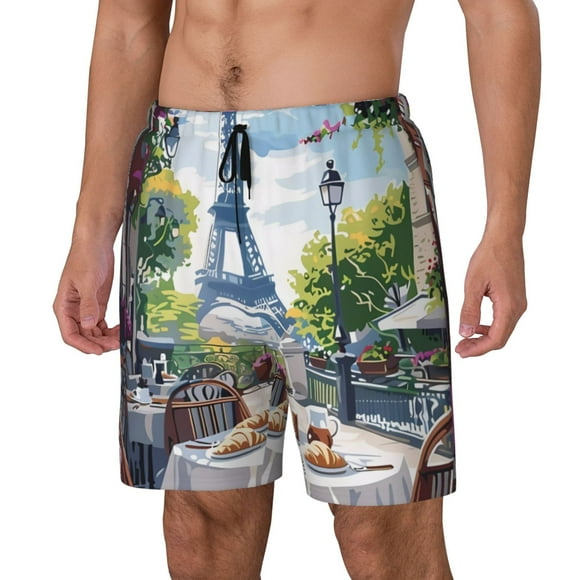 Balery Parisian Cafe With Eiffel Bañador para hombre, shorts de playa de secado rápido con entrepierna y forro de compresión-Medium