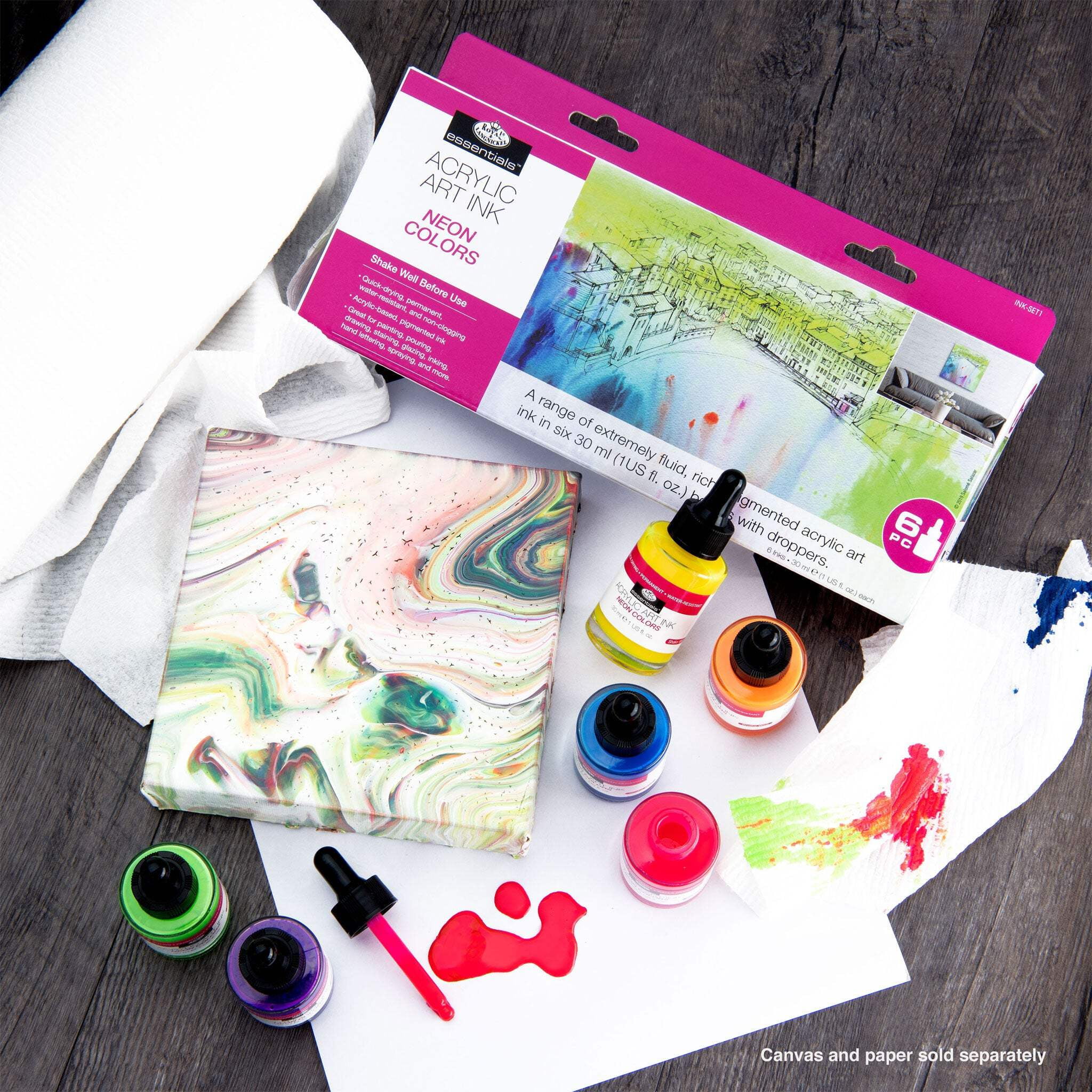 Royal & Langnickel Essentials™ 6pc Neon Colors Acrylic Art Ink Bottles