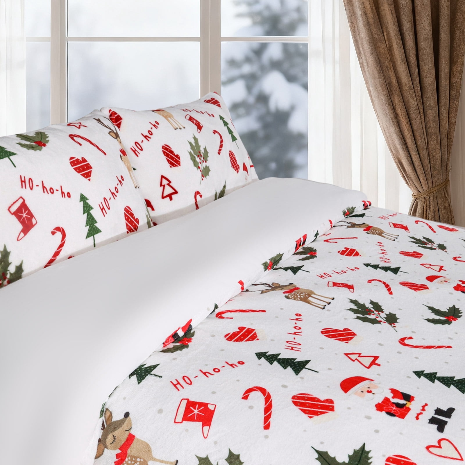 Gogreen Luxury Flannel Queen Duvet Cover Floral, Soft & Breathable 2 Pieces Queen Bedding Sets, Pattern Queen Comfy Duvet Cover, with Zipper Closure, Includes 1 x Pillowcase, 1 x Duvet Cover