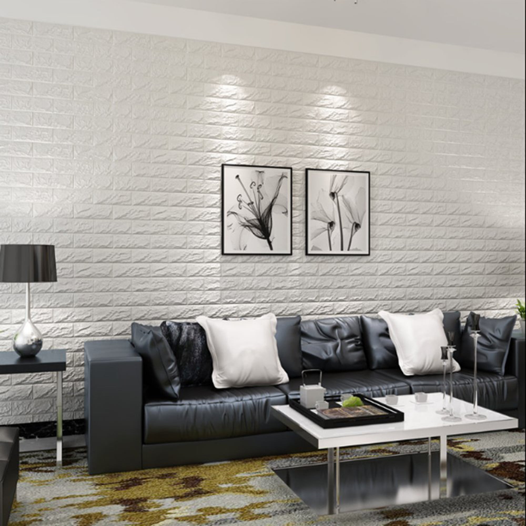 SAYFUT 10 Packs 4 Sq.Ft Peel and Stick 3D Wall Stickers Panels White Brick Wallpaper Bedroom