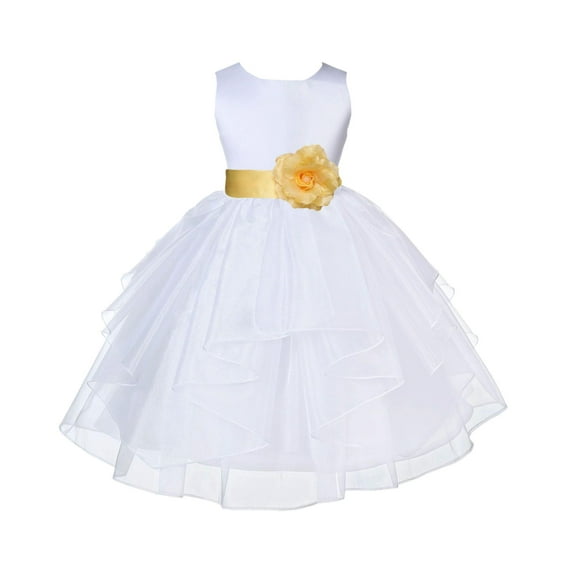 Ekidsbridal White Canary Shimmering Organza Flower Girl Dresses for Toddlers Wedding Beauty Pageant Communion Baptism Gown 4613S 4