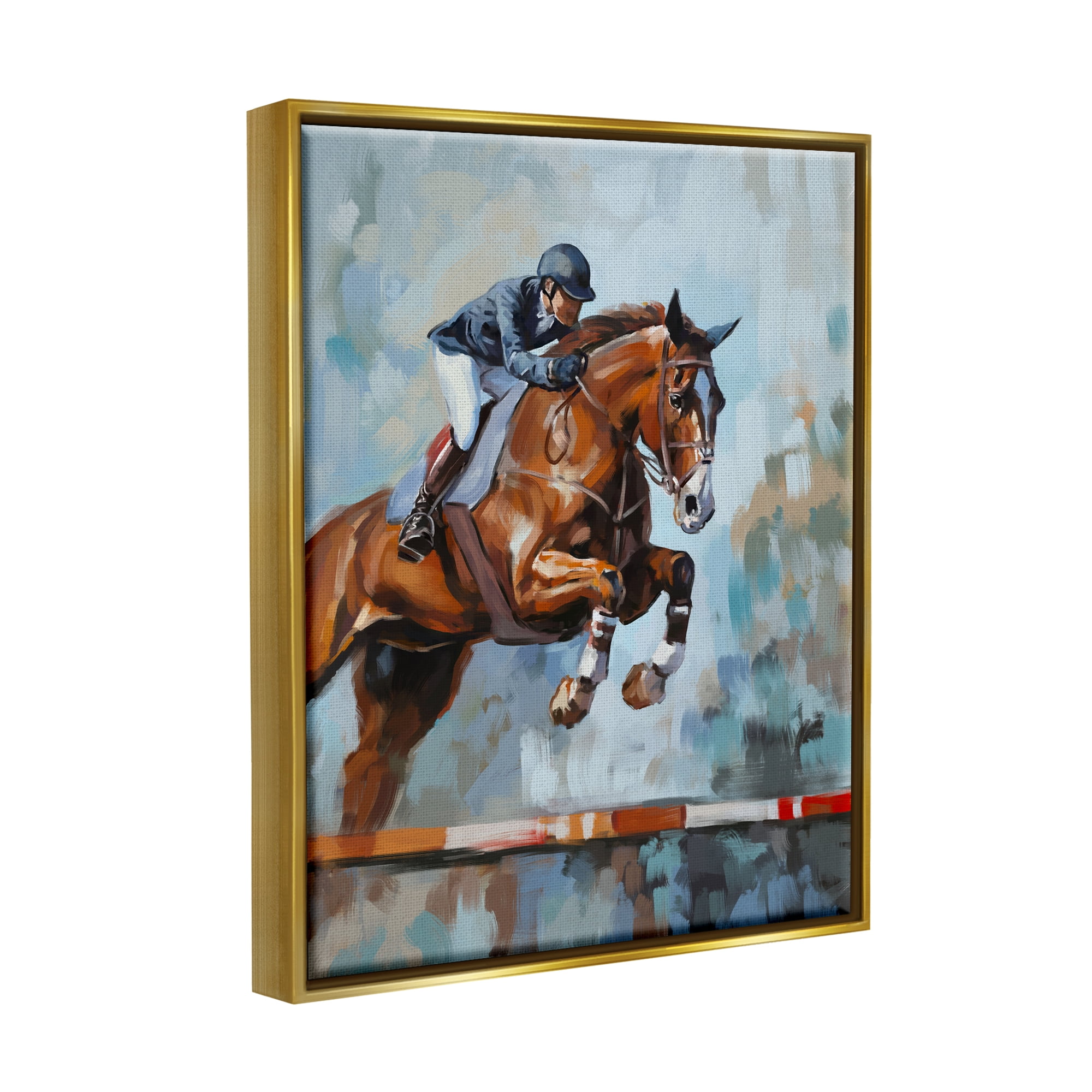 Stupell Industries Jockey Jumping Hurdle Animals & Insects Painting Gold Floater Framed Art Print Wall Art, 17 x 21