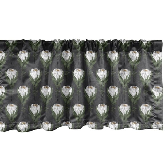Ambesonne Flower Window Valance, Vintage Inspired Floral Pattern with Proteas, Curtain Valance for Kitchen Bedroom Decor with Rod Pocket, 54" X 18", Olive Green Dark Grey