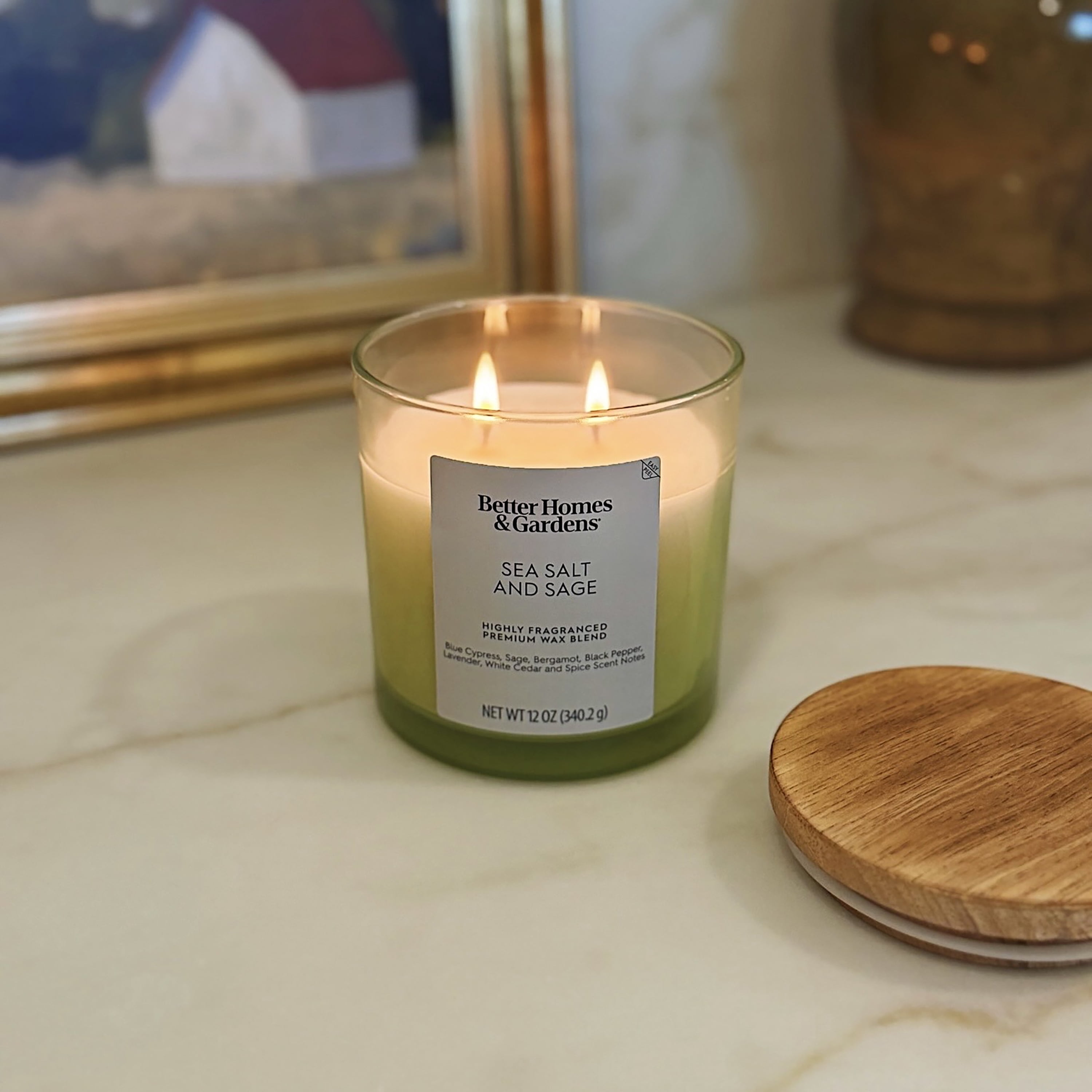 Better Homes and Gardens Sea Salt and Sage Scented 2-Wick Ombre Jar Candle 12oz.