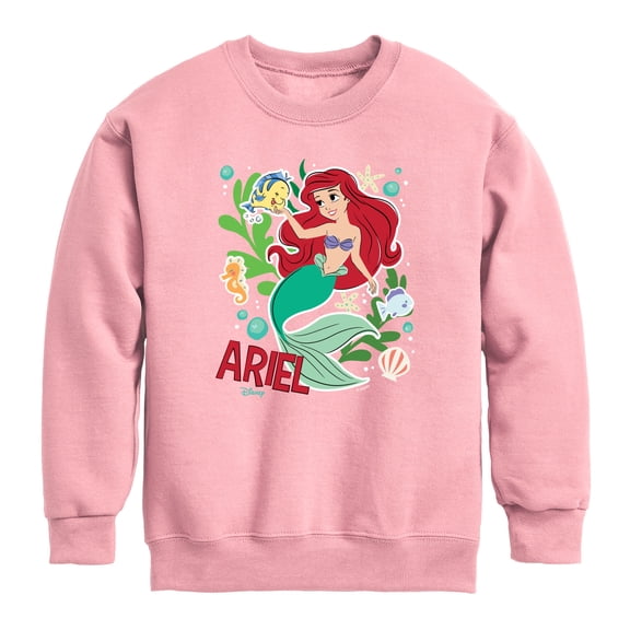 Disney - Ariel Sticker - Youth Boys Crew Fleece Sweatshirt