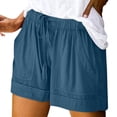 thumbnail image 2 of Linen Shorts for Women Casual Summer Elastic High Waisted Wide Leg Short Pants with Pockets Dark Blue 2XL, 2 of 7