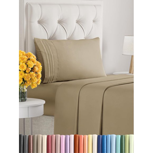 ERDS-Twin Size 3 Piece Sheet Set - Extra Soft, Breathable & Cooling - Hotel Luxury Durable Bed Sheets for Women & Men - Deep Pockets, Easy-Fit & Wrinkle-Free - Light Caramel Oeko-Tex