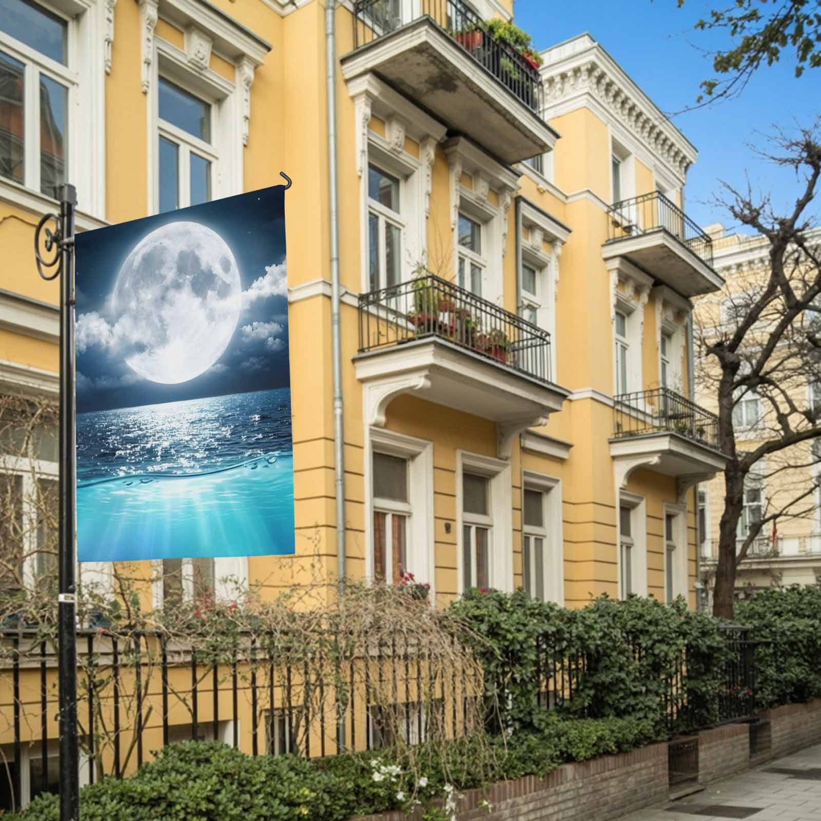 Natural Scenery House Flag 28 x 40 Inches, Full Moon Cloud Night Sky Sea Moonlight Weather Proof Outdoor Patio Flags Double Sided Small House Decoration for Yard Lawn Outside Home