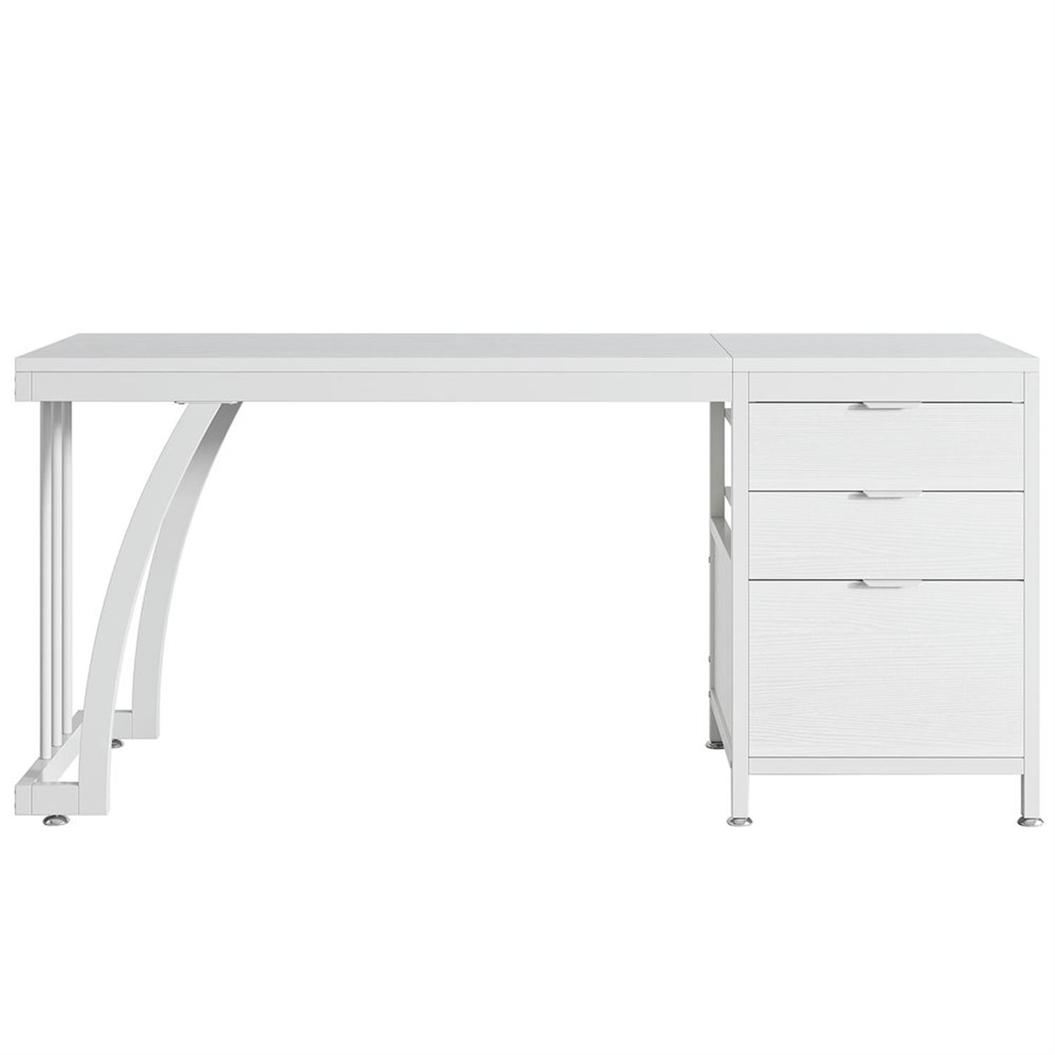 Demi Bonn 59" Industrial Computer Desk with Reversible Drawer Cabinet, Modern Study Writing Gaming Table for Home Office, White