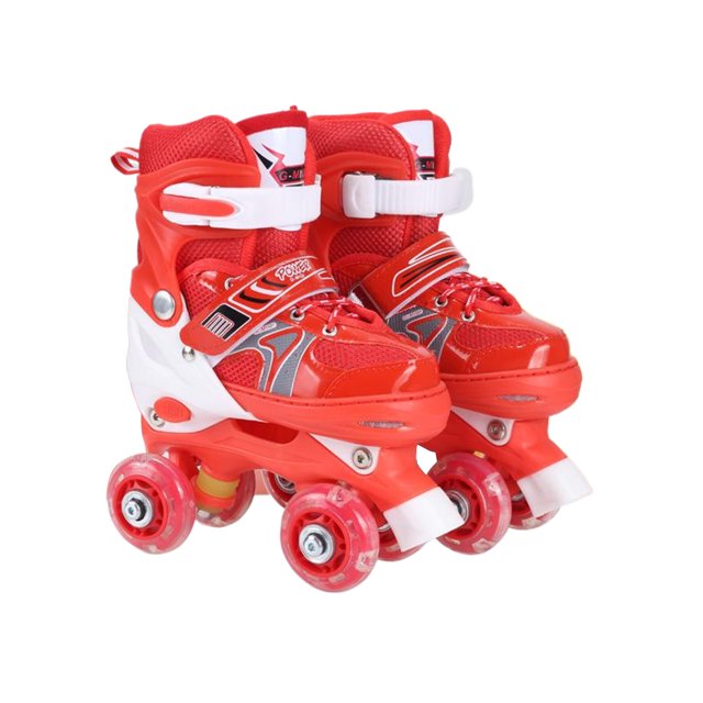 Wweixi Patins à Roulettes Respirants pour Filles 2 Pcs avec Lumières Colorées pour Enfants, Bout à Tirer, Rouges, Sans Paillettes