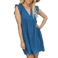 thumbnail image 2 of SAYOO , vestido informal para mujer, verano, cuello en V, manga volante, encaje, Jacquard, Color sólido, vestidos sueltos con pantalones cortos forrados SAYOO  XS/S/M/L/XL/XXL/XXXL, 2 of 6