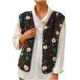 thumbnail image 4 of Women's Sherpa Vest Sleeveless Button Down Floral Print Open Front Fuzzy Gilet Outerwear Fall Winter Warm Cozy Loose Fit Jacket, 4 of 5