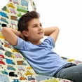 thumbnail image 1 of Cartoon Lounger Chair Bag, Funny City Traffic Jam Diverse Transports Cars Trucks Bus Autos, High Capacity Storage with Handle Container, Lounger Size, Cream and Multicolor, by Ambesonne, 1 of 5