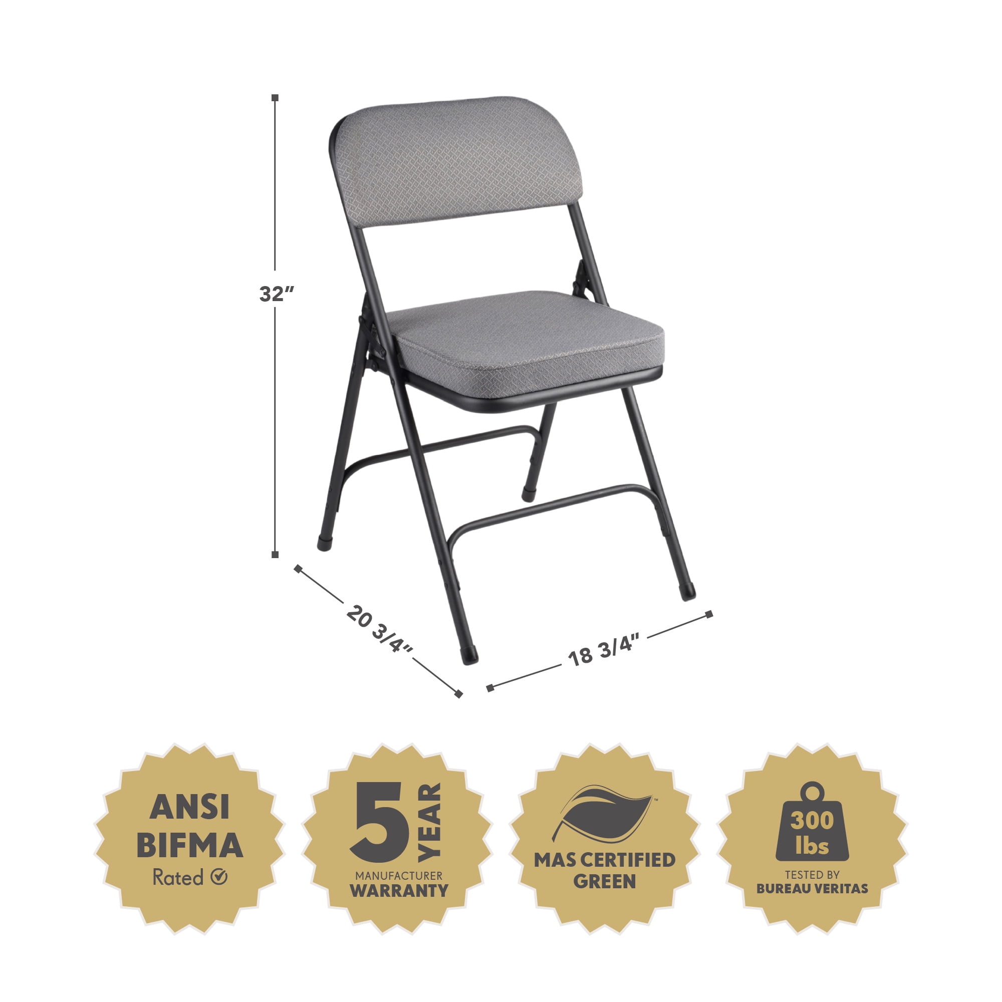 Hampden Furnishings Bernadine Collection Deluxe Fabric Padded Folding Chair, Charcoal Grey, Pack of 2