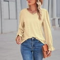 thumbnail image 3 of Xmarks Womens Lace Crochet V Neck flare Long Sleeve Button Down Shirt Casual T Shirts Blouses Pullover Tops Yellow M, 3 of 8