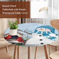thumbnail image 4 of Blue Snowman Christmas Round Tablecloth, Fitted Table Cover with Elastic for 45"-54" Round Tables, Xmas Snowflake Birds Berry Winter Table Cloth Outdoor Indoor Dinning Party Waterproof Tablecloths, 4 of 7