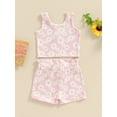 thumbnail image 4 of Suealasg 2Pcs Toddler Baby Girls Clothes Flower Print Sleeveless Crew Neck Tank Top and Elastic Shorts 6M 1T 2T 3T 4T Kids Girls Summer Outfits Set, 4 of 8