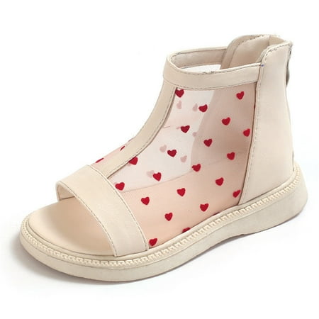 

Little Chlidren Girls Shoes Solid Color Flat Open Toe Breathable Sandals Love Pattern Soft Soled Sandals Fashion Child Footwear For School