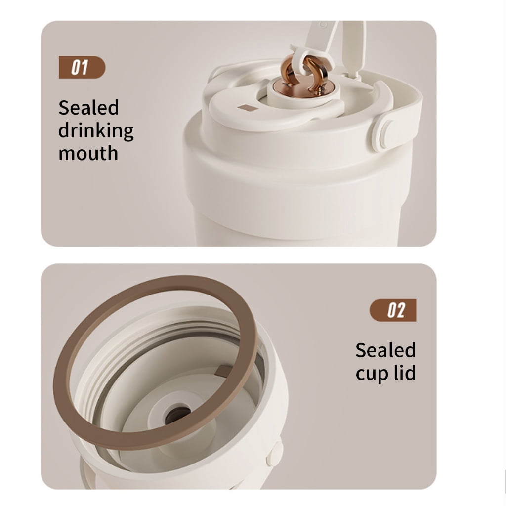 Large Capacity Stainless Steel Water Bottle Ceramic Coated Insulation Coffee Mug Beverage Container with Straw Lid