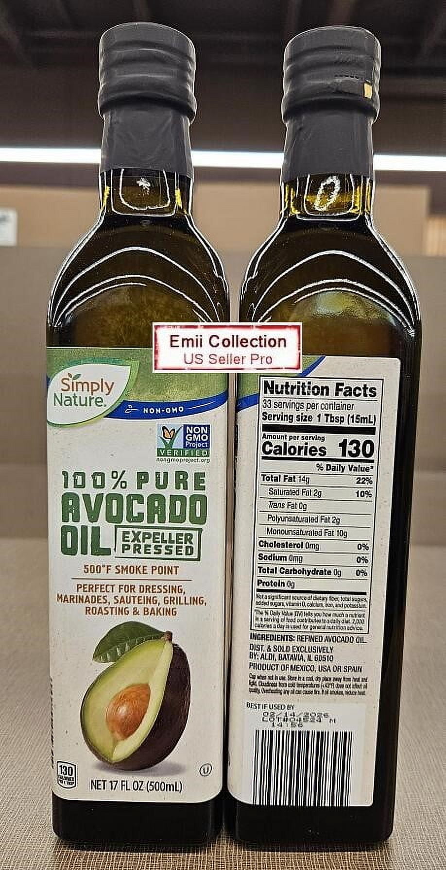 Simply Nature NON-GMO 100% Pure Avocado Oil Expeller Pressed 17fl oz (2 Bottles)