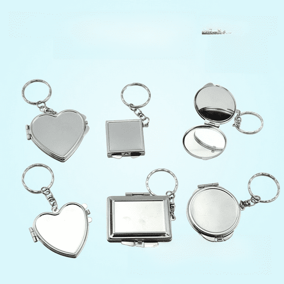 Espejo pequeño plegable portátil de doble cara creativo japonés y coreano con logotipo, espejo de maquillaje fijo, más llavero de joyería DIY