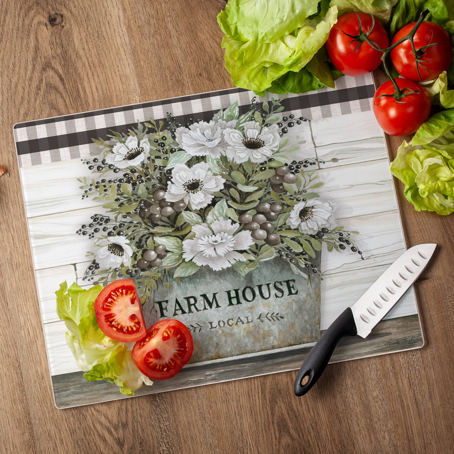CounterArt "Vintage Farmhouse" 3mm Heat Tolerant Glass Cutting Board 15" by 12"