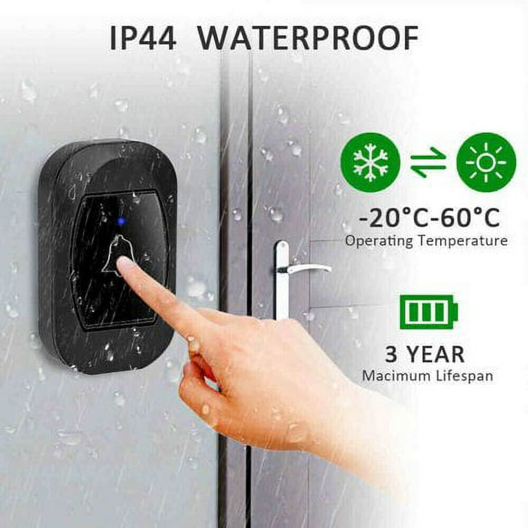 No Batteries Needed] Wireless Doorbell with LED Temperature, Waterproof Door  Bell Electronic Chime Kit with 2 Plug-in Receivers, 150M Range, 38 Melodies  at 4 Volume Level