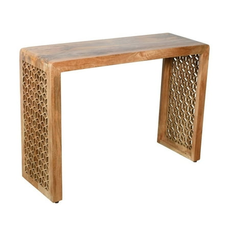 Tazmyn Console Table in Modern Natural Finish on Hand Carved Solid Wood