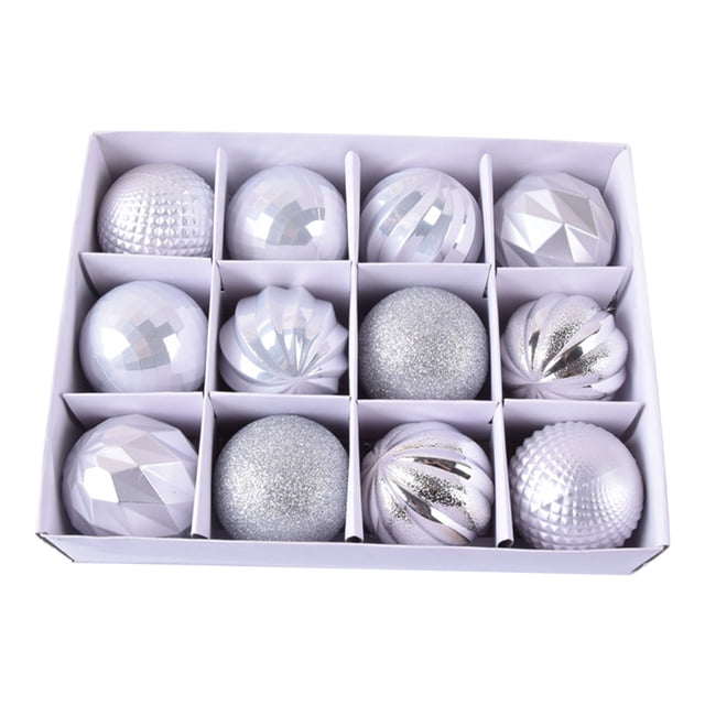 Set de adornos navideños inquebrantables de 12 piezas - 6 cm de adornos de plástico mate con purpurina y brillante para decorar el árbol