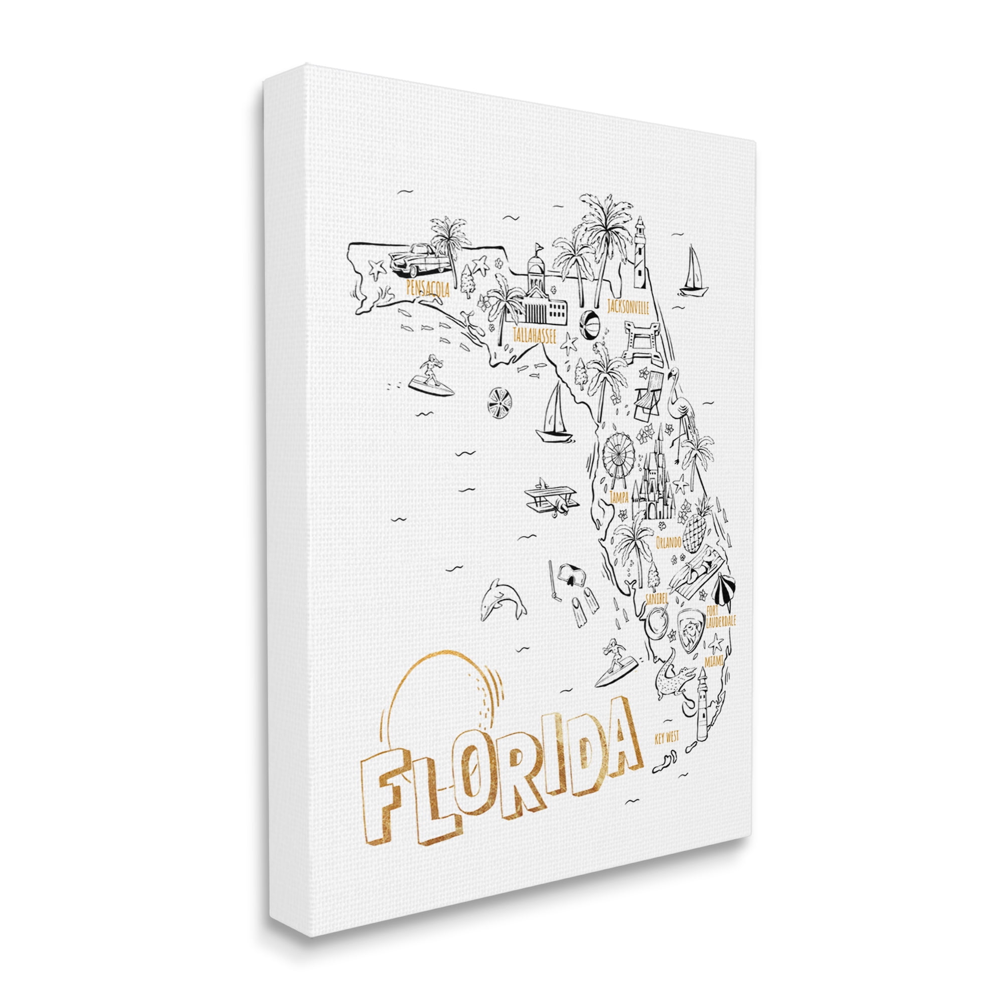 Stupell Industries Florida State Drawing Destinations Map Diagram , 36 x 48, Design by Ziwei Li