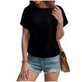 thumbnail image 2 of vigerkar Womens Tops Eyelet Embroidery Summer Spring Curved Hem 2025 Casual Short Sleeve Trendy T Shirts Beach Vacation Clothes Black, XL, 2 of 8