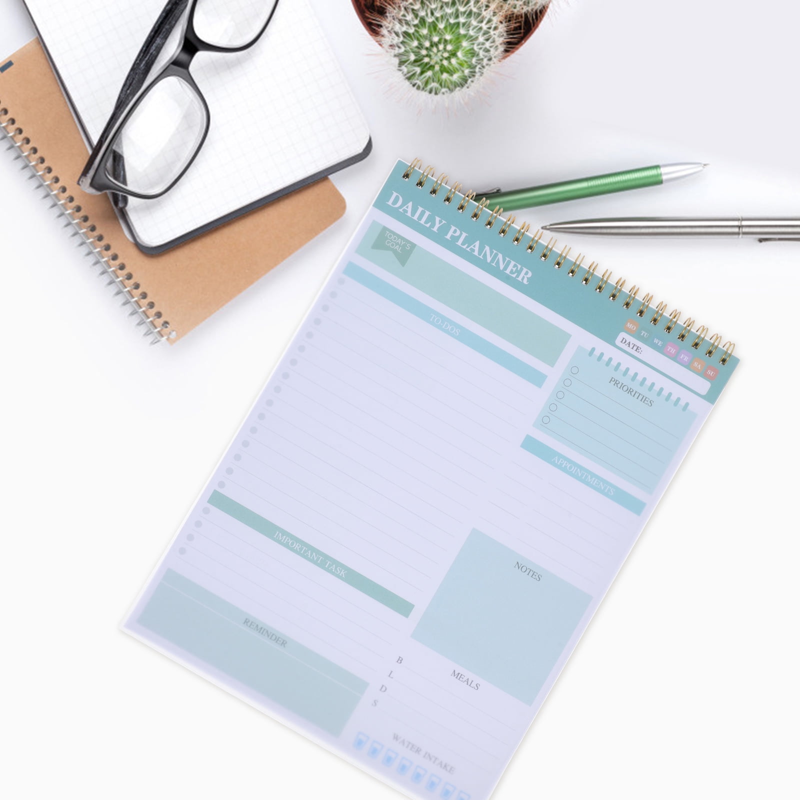 Healifty Undated Daily Planner Notebook with Double Spiral Binding and Sturdy Cardboard Backing for Work and Personal Use