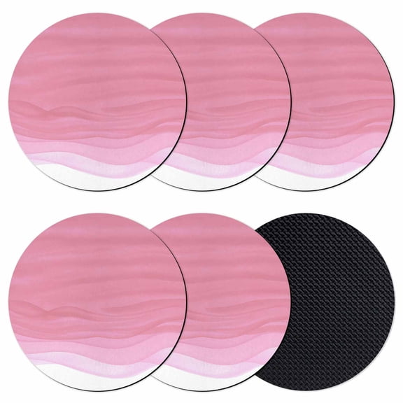 Ombre Waves Coasters Set of 6, Absorbent Coasters for Drinks, Abstract Art Gradient Pink Modern Coaster for Desk Coffee Table Protection, Home Decor House Warming Gifts 4"