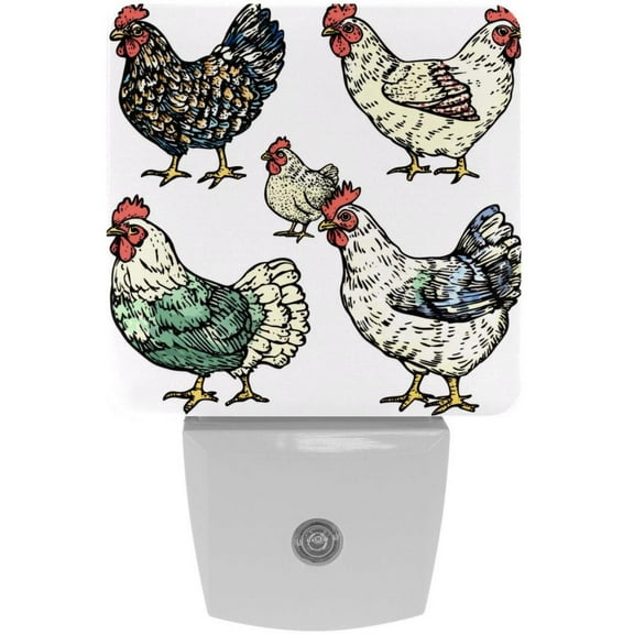 PhooArto Color Hens Patterns Plug in LED Night Light Auto Sensor Dusk to Dawn Decorative Night for Bedroom, Bathroom, Kitchen, Hallway, Stairs, Baby's Room, Energy Saving