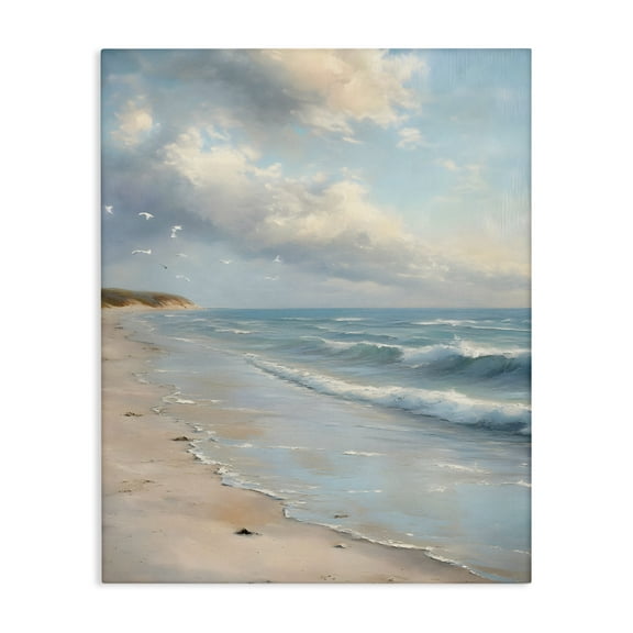 Stupell Industries Where Seagulls Fly Beach View Landscape & Nature Painting Wrapped Canvas Canvas Art Print Wall Art, 16 x 20