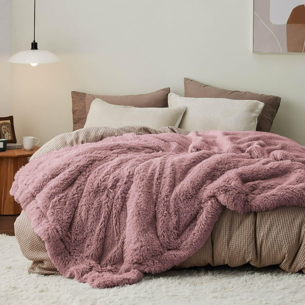Manta Bedsure Queen, 230 x 230 cm, felpa sherpa, cálida, rosa empolvado
