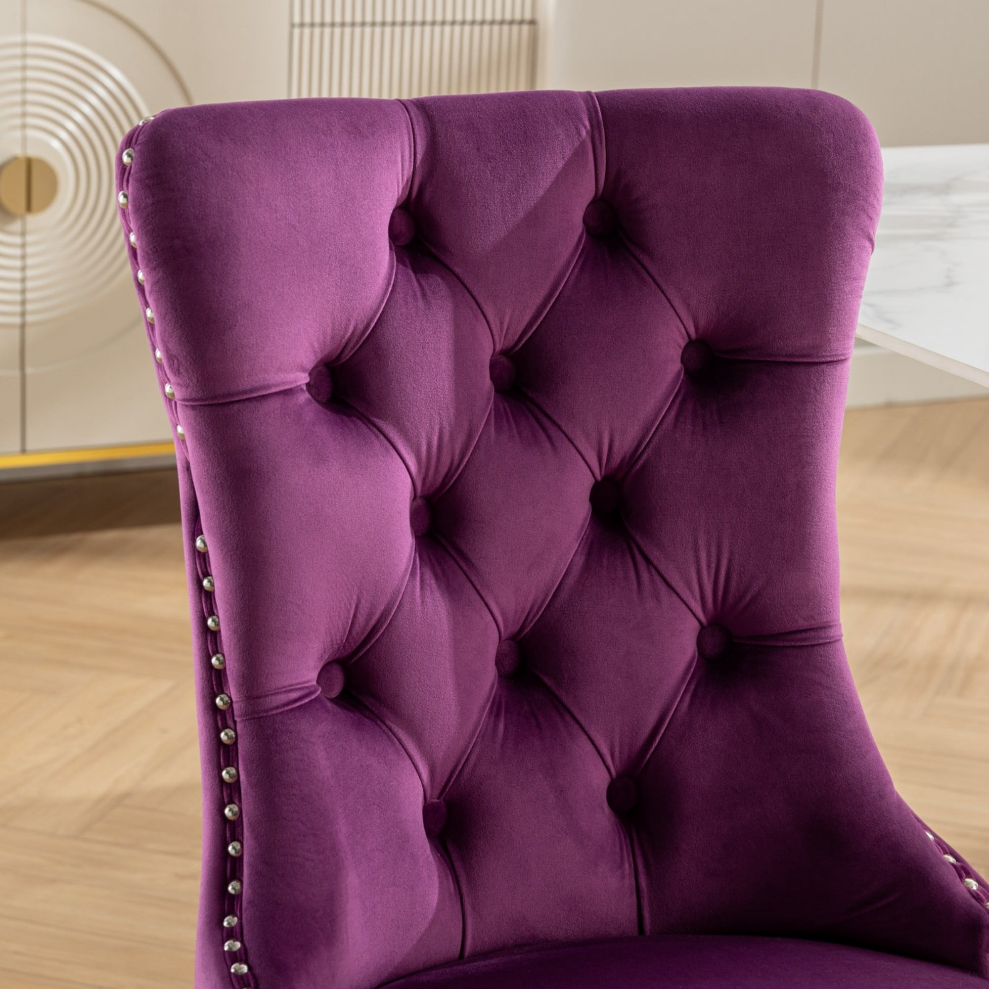 BSHTI 37.5" Velvet Upholstered Dining Room Chairs Set of 2, Modern Tufted Parson Chairs with Nailhead Trim, Foam Padded Seat for Dining Room/Kitchen(Purple)