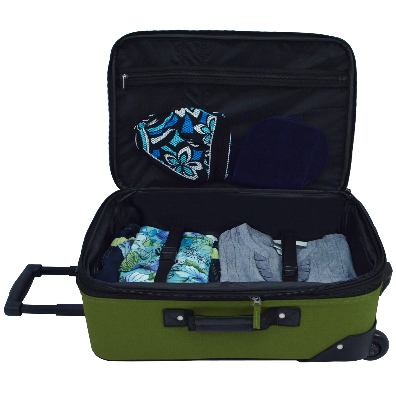 U.S. Traveler Rio Rugged Fabric Expandable Carry-on Luggage, 2 Wheel Rolling Suitcase, Green, 2-Piece - image 3 of 7