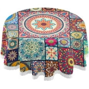 SKYSONIC Fashion Mandala Native Round Tablecloth 60In,Table Cover Water Resistant Spill Proof Large Table Cover for Indoor & Outdoor Family Gathering Dinner, Hotel, BBQ