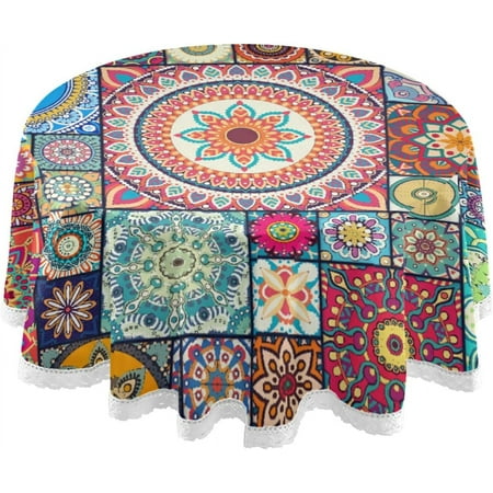SKYSONIC Fashion Mandala Native Round Tablecloth 60In,Table Cover Water Resistant Spill Proof Large Table Cover for Indoor & Outdoor Family Gathering Dinner, Hotel, BBQ