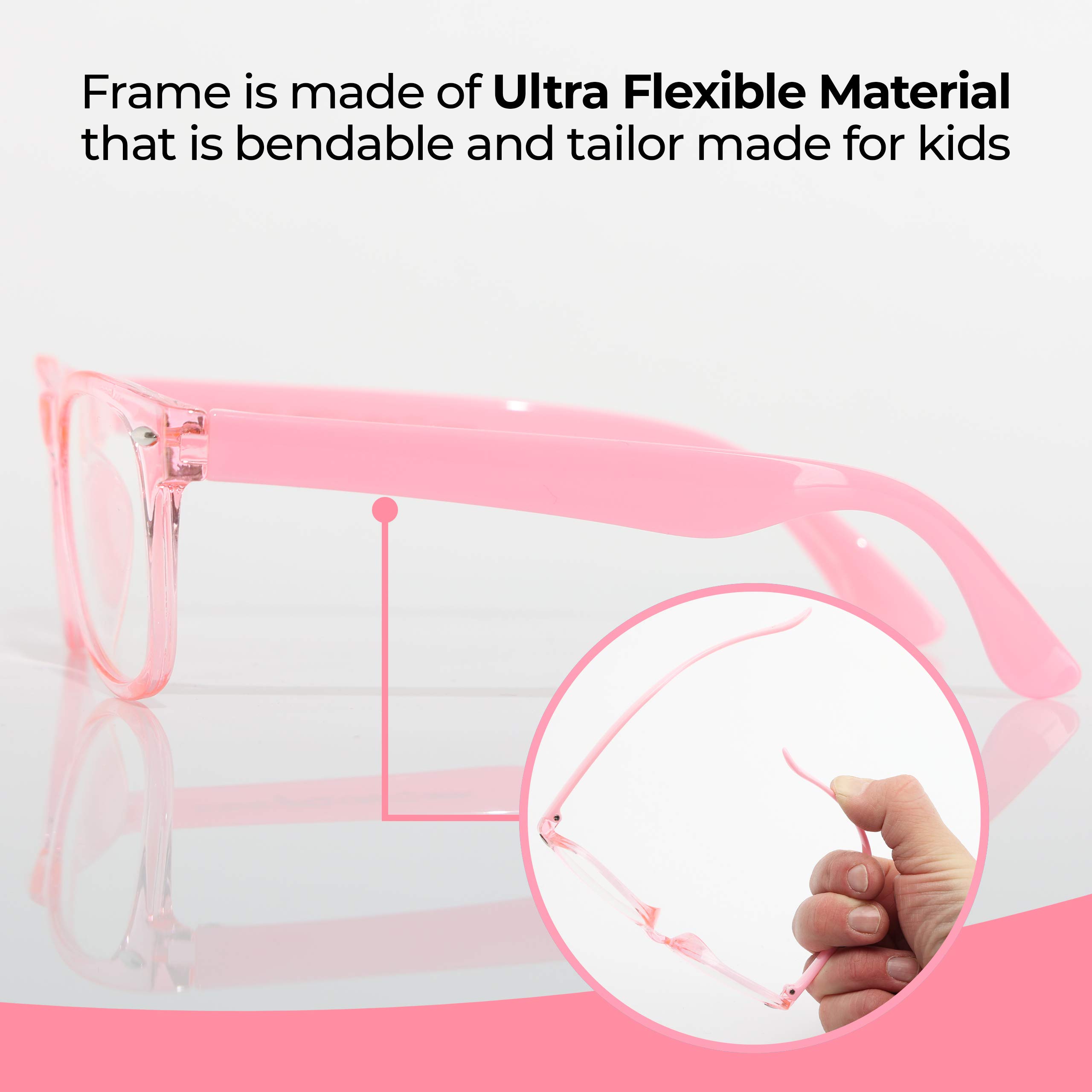 Ava & Ethan Clear Lens Glasses for Kids, Non Prescription Fake Glasses for Toddlers/Kids (Ages-3-12) Pink