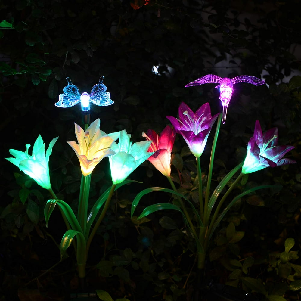 Outdoor Solar Garden Lights, 2 Pack Solar Powered Lights with Lily ...