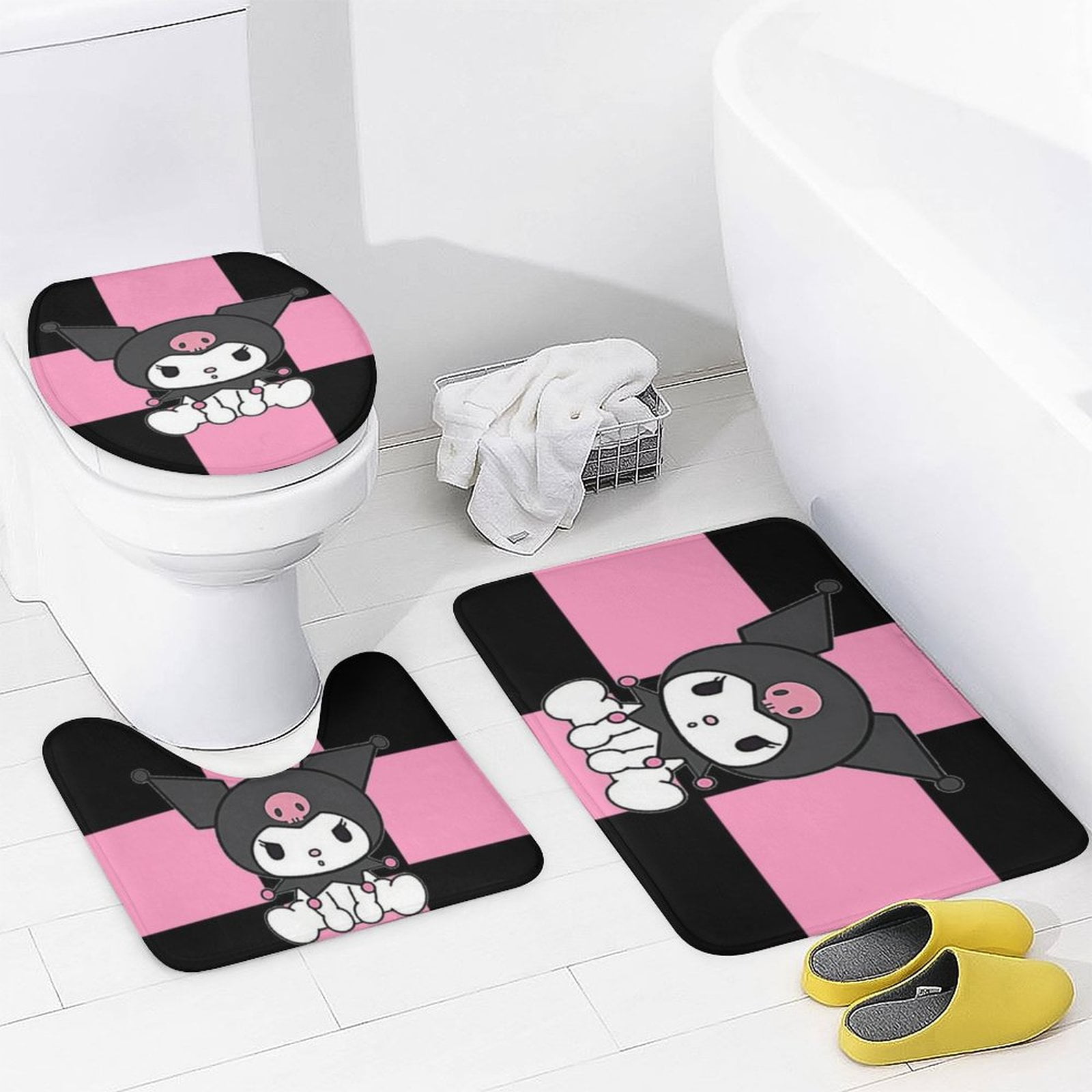 Kuromi Shower Curtain Sets 4 Piece Bathroom Set Shower Curtain Non-Slip Rugs Toilet Lid Cover Bath Mat Bathroom Decor