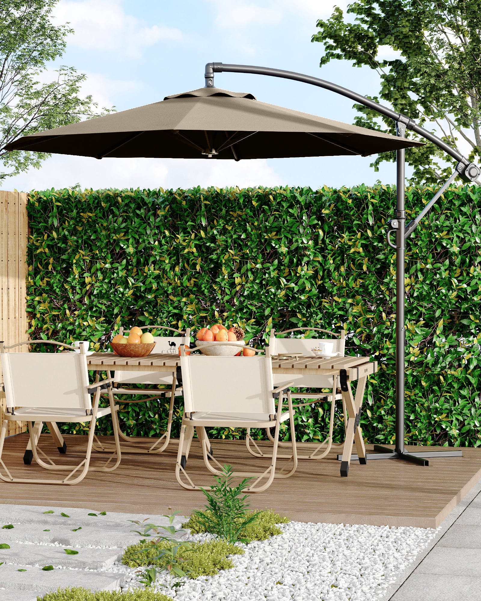 10FT Offset Cantilever Patio Umbrella with Cross Base, Large Outdoor Umbrella with Infinite Tilt & Crank Lift, UPF 50+ Fade-Resistant Fabric, Vented Canopy for Garden, Deck, Backyard