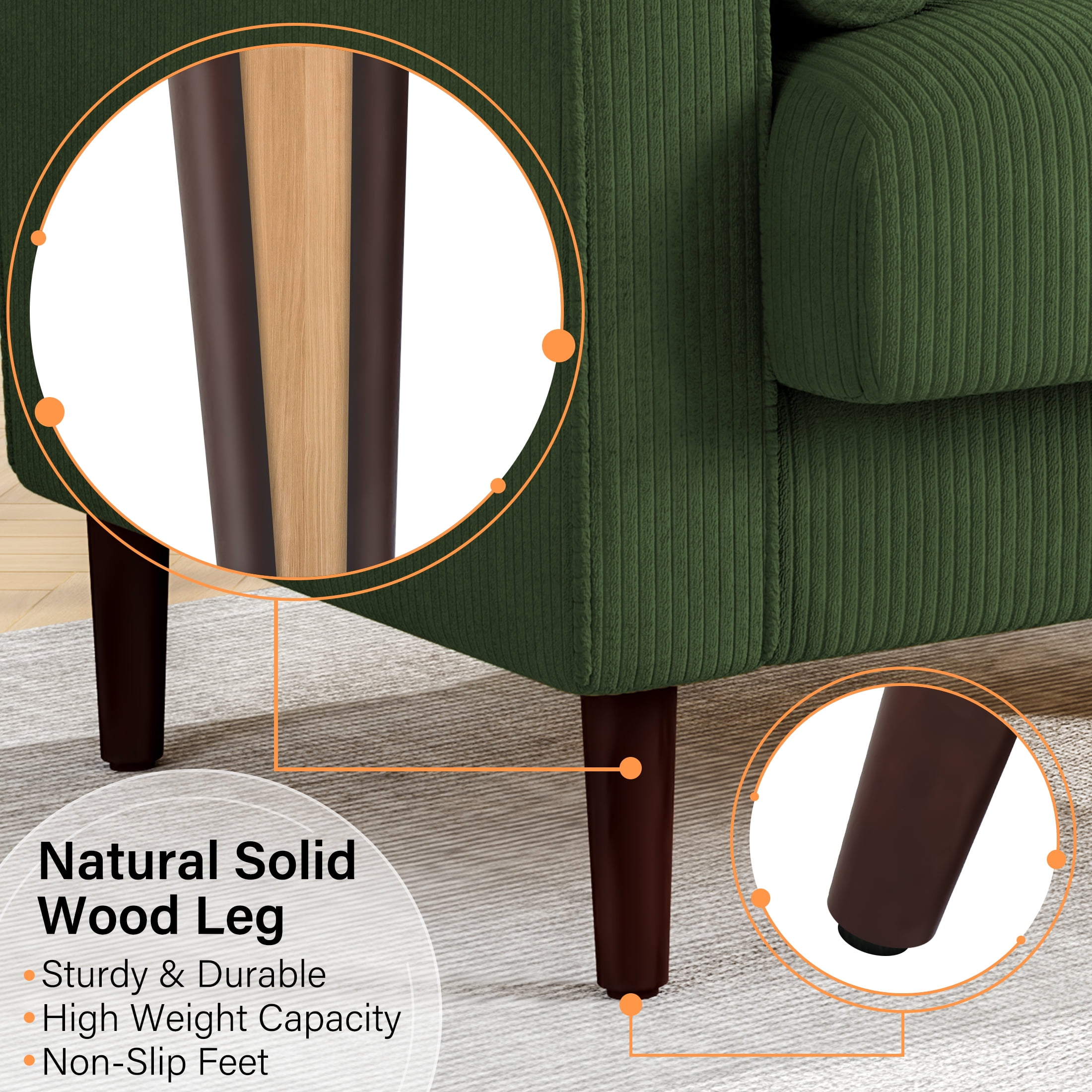DREAMSIDEA Modern Upholstered Corduroy Accent Chairs Comfy Armchair Reading Chair with Pillows for Living Room Bedroom Reading Room,Green