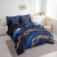 thumbnail image 3 of Feelyou Art Abstract Stripe Bedding Comforter Set 7pcs for Adult, Chic Marble Ombre King Bedding Sets, Watercolor Ink Navy Reversible Bed Sheets, Super Cozy Room Decor, 3 of 7