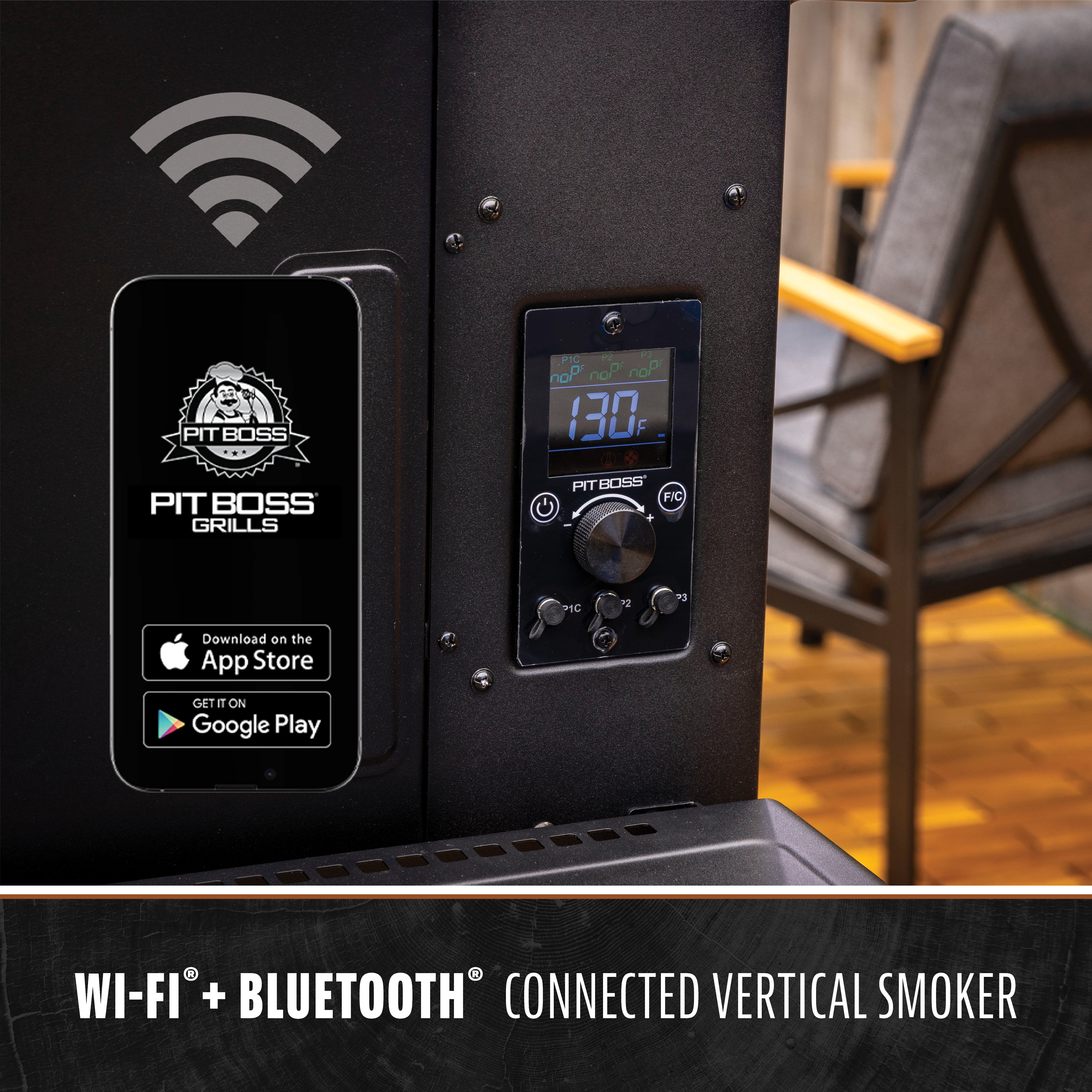 Pit Boss Vertical Smoker, 3-Series 1100 Square Inch Wood Fired Pellet Smoker with Wi-Fi Capability, Onyx Series