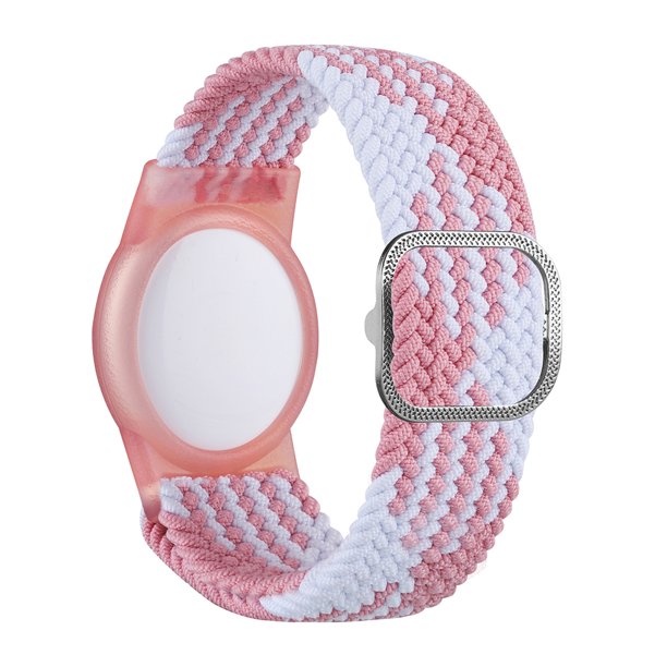 Funda Protectora TPU Antirrayas con Pulsera Nailon Btafrte para Apple Airtag Rosa Blanco