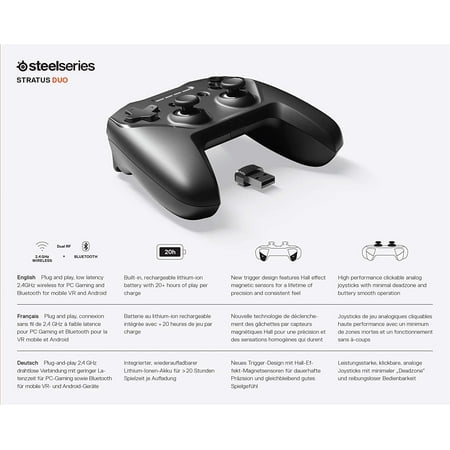 SteelSeries - Stratus Duo Wireless Gaming Controller for Windows, Chromebooks, Android, and Select VR Headsets - Black